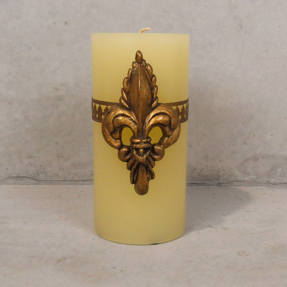 Large Del Ray Candle with Fleur de Lis - Ivory