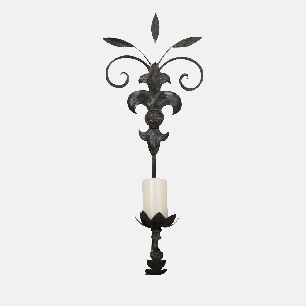Solid Iron Wall Sconce with Fleur de Lis detail